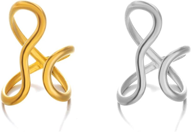 AiTURE Chunky Rings For Women, Gold Silver Thumb Ring Asymmetrical Wavy Curve Ring Adjustable Non Tarnish Dainty Stainless Steel New Year Anniversary Birthday Jewelry Gift - Image 1